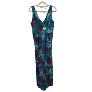 NWT Aller Simplement Womens Blue Floral Smocked Back French Maxi Dress Size L/XL